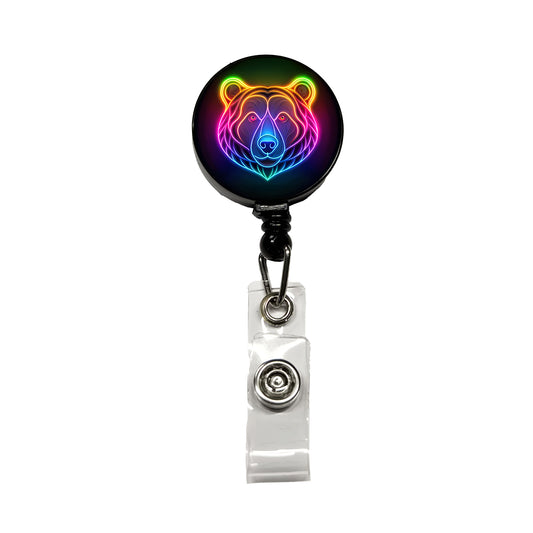 Neon Bear Face Retractable ID Key Card Name Tag Badge Holder with Clip