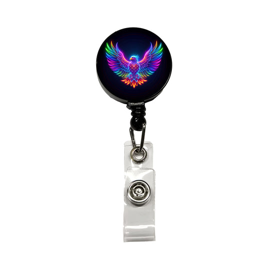 Neon Eagle Firebird Bird Retractable ID Key Card Name Tag Badge Holder with Clip