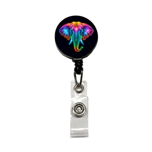 Neon Elephant Face Retractable ID Key Card Name Tag Badge Holder with Clip
