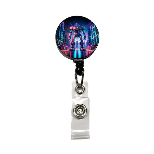 Neon Giant Sci-fi Robot Retractable ID Key Card Name Tag Badge Holder with Clip