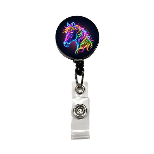Neon Horse Head Retractable ID Key Card Name Tag Badge Holder with Clip