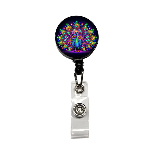 Neon Peacock Retractable ID Key Card Name Tag Badge Holder with Clip