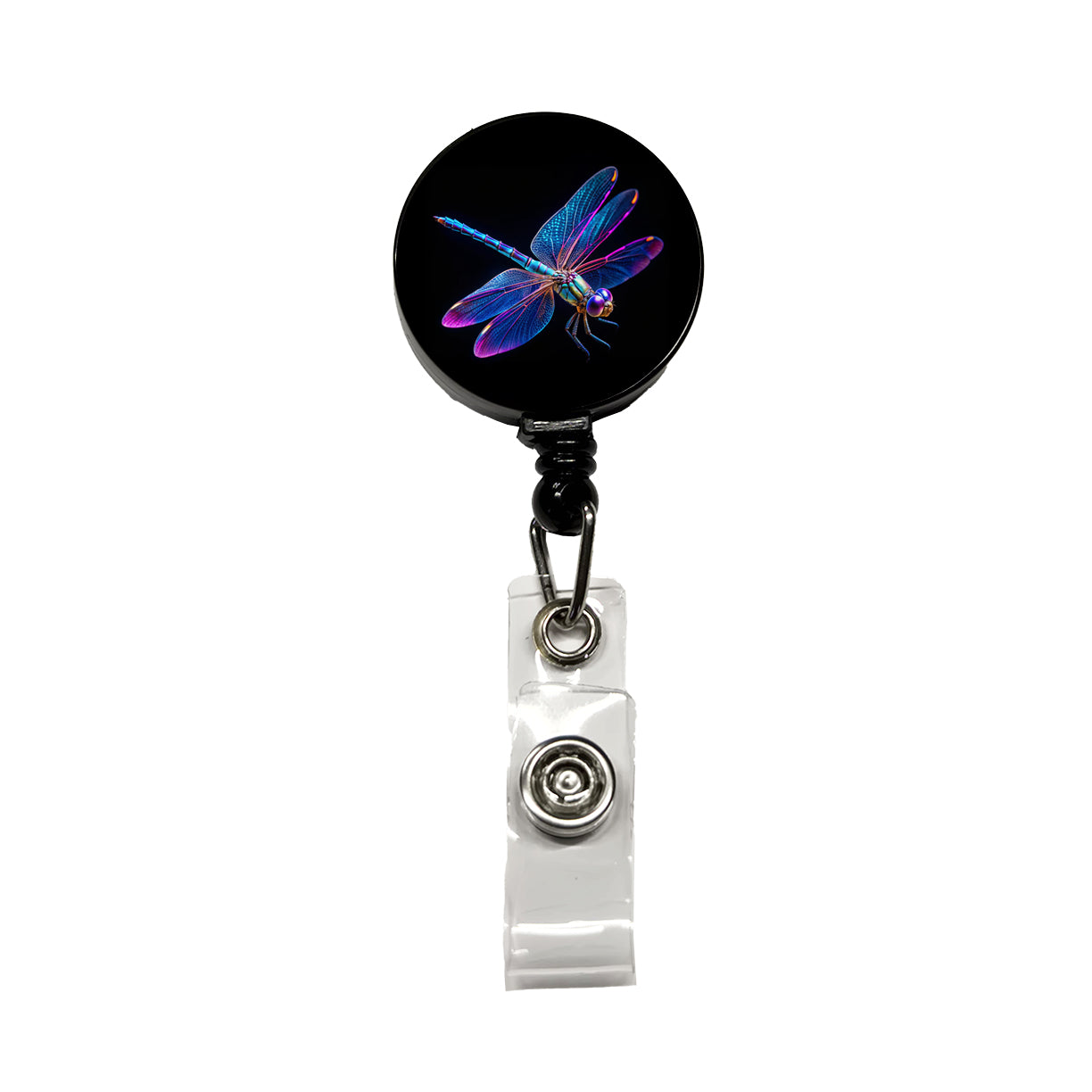 Neon Purple Blue Dragonfly Retractable ID Key Card Name Tag Badge Holder with Clip