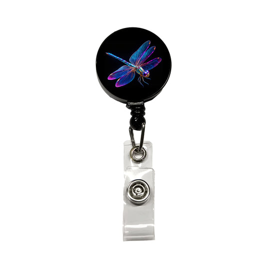 Neon Purple Blue Dragonfly Retractable ID Key Card Name Tag Badge Holder with Clip