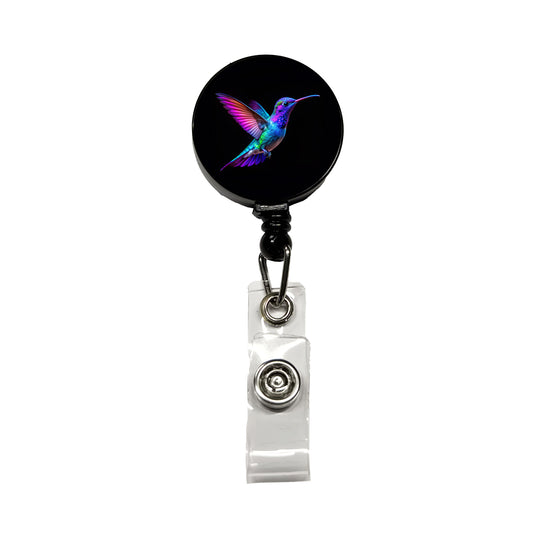 Neon Purple Blue Hummingbird Retractable ID Key Card Name Tag Badge Holder with Clip