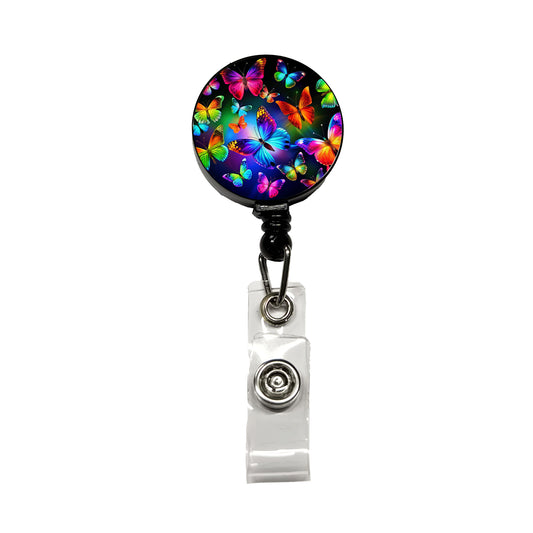 Neon Rainbow Colorful Butterflies Retractable ID Key Card Name Tag Badge Holder with Clip