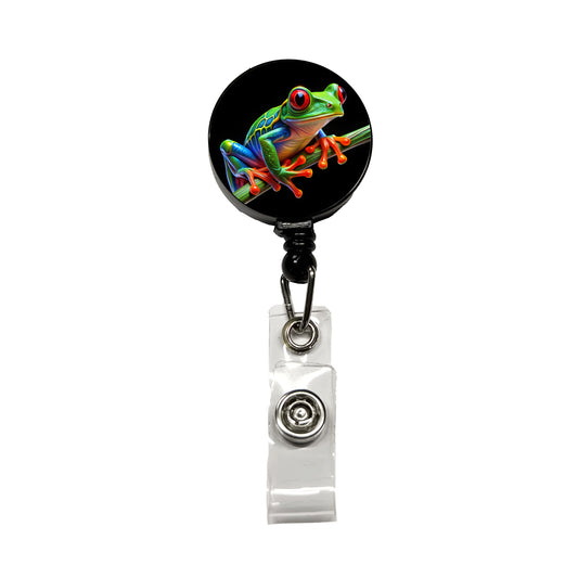 Neon Red-Eyed Tree Frog Retractable ID Key Card Name Tag Badge Holder with Clip