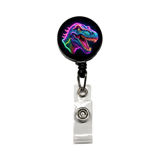 Neon T-Rex Dinosaur Head Retractable ID Key Card Name Tag Badge Holder with Clip