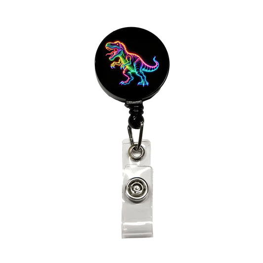 Neon T-Rex Dinosaur Retractable ID Key Card Name Tag Badge Holder with Clip