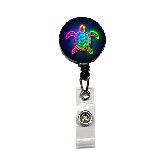 Neon Turtle Retractable ID Key Card Name Tag Badge Holder with Clip