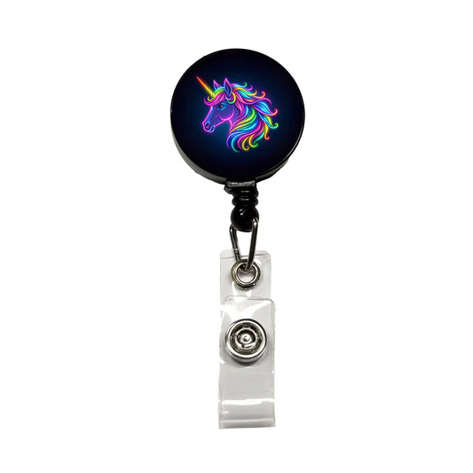 Neon Unicorn Head Fantasy Retractable ID Key Card Name Tag Badge Holder with Clip