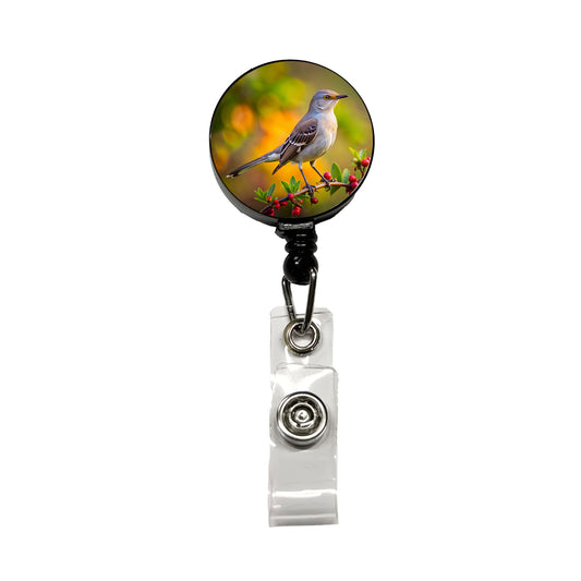 Northern Mockingbird Backyard Bird Retractable ID Key Card Name Tag Badge Holder with Clip