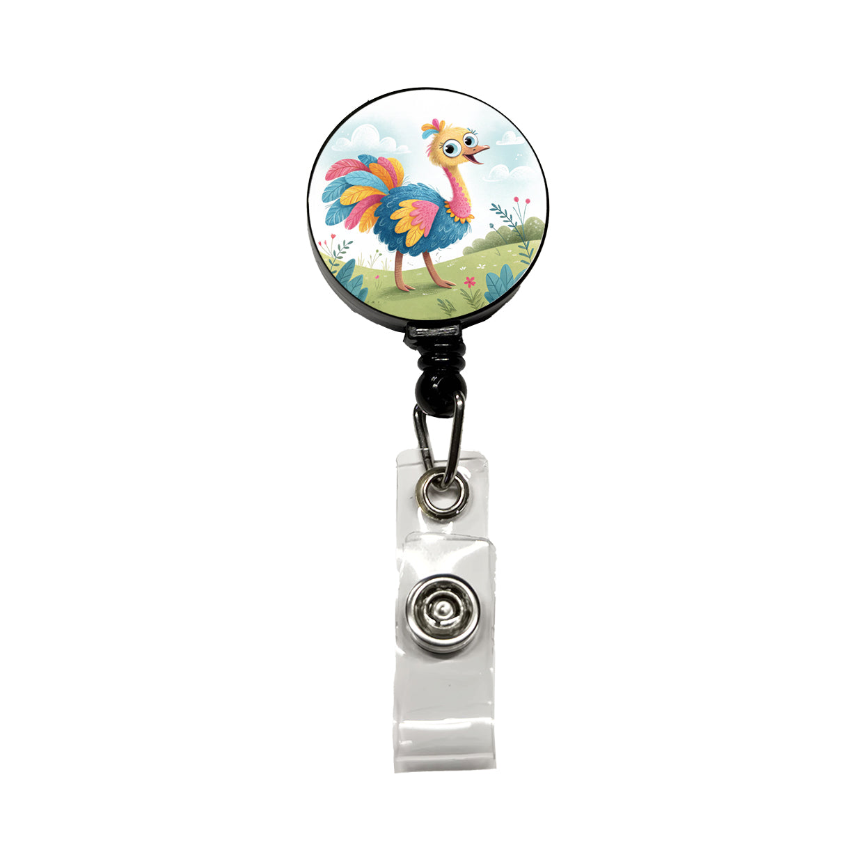 Ostrich Children's Illustration Style Retractable ID Key Card Name Tag Badge Holder with Clip