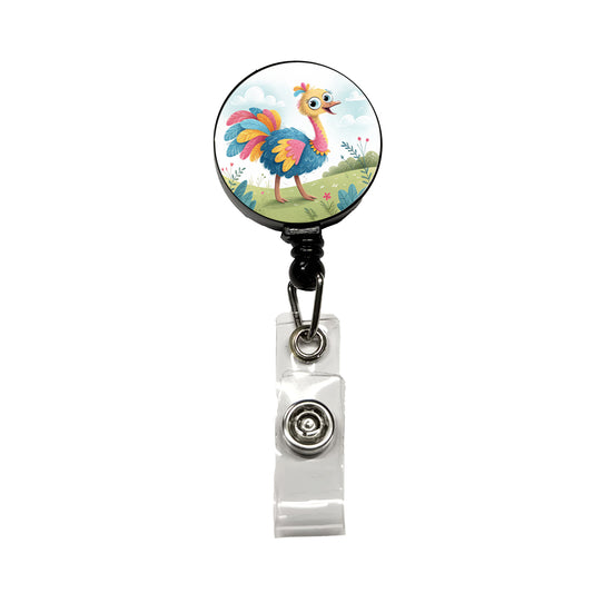 Ostrich Children's Illustration Style Retractable ID Key Card Name Tag Badge Holder with Clip
