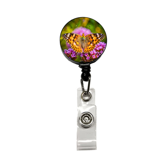 Painted Lady Butterfly Retractable ID Key Card Name Tag Badge Holder with Clip