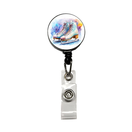 Pair Of Figure Skates Watercolor Retractable ID Key Card Name Tag Badge Holder with Clip