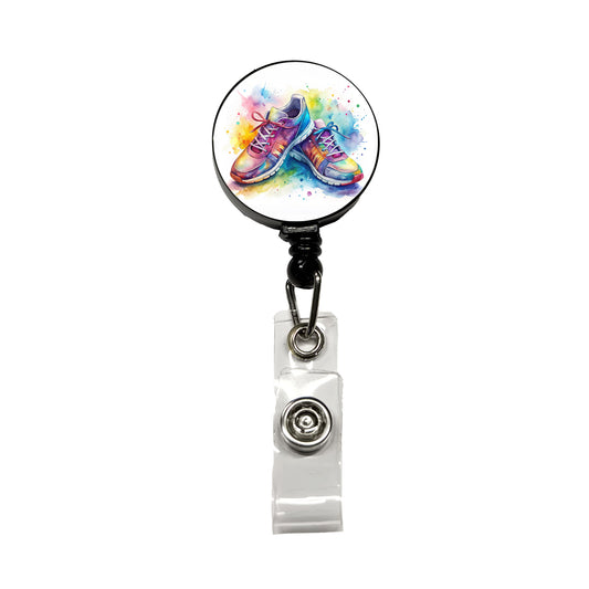 Pair Of Running Shoes Watercolor Retractable ID Key Card Name Tag Badge Holder with Clip