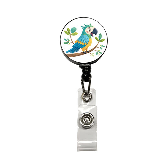 Parrot Children's Illustration Style Retractable ID Key Card Name Tag Badge Holder with Clip