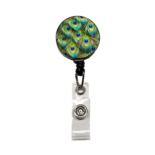 Peacock Feathers Pattern Retractable ID Key Card Name Tag Badge Holder with Clip