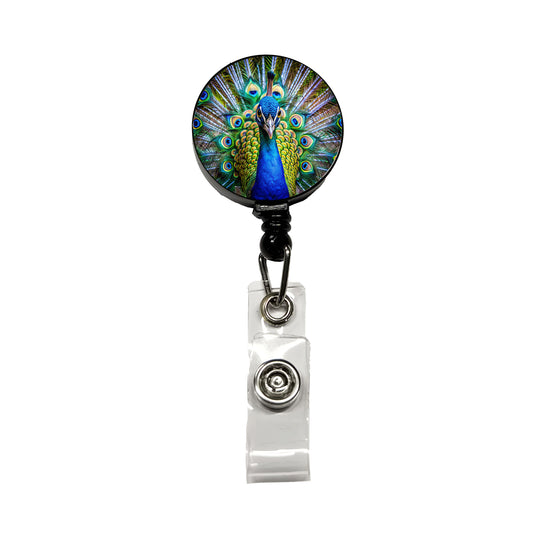 Peacock Retractable ID Key Card Name Tag Badge Holder with Clip