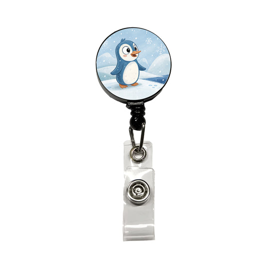Penguin Children's Illustration Style Retractable ID Key Card Name Tag Badge Holder with Clip