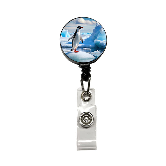 Penguin On Ice Flow Retractable ID Key Card Name Tag Badge Holder with Clip