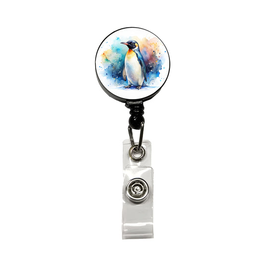 Penguin Watercolor Retractable ID Key Card Name Tag Badge Holder with Clip