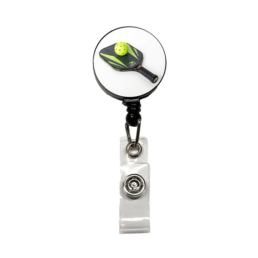 Pickleball Paddle and Ball Retractable ID Key Card Name Tag Badge Holder with Clip