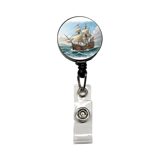 Pilgrim Mayflower 1620 Voyage Retractable ID Key Card Name Tag Badge Holder with Clip