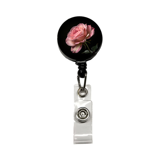 Pink Rose Retractable ID Key Card Name Tag Badge Holder with Clip