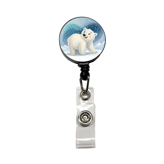 Polar Bear Children's Illustration Style Retractable ID Key Card Name Tag Badge Holder with Clip