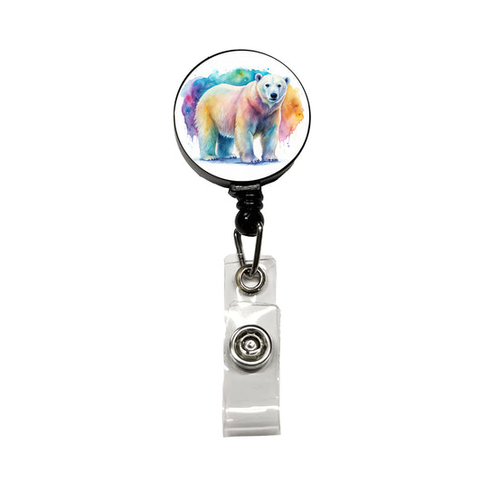Polar Bear Watercolor Retractable ID Key Card Name Tag Badge Holder with Clip