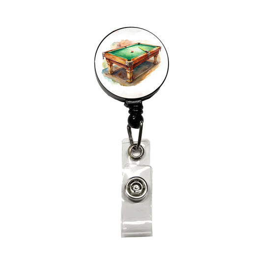 Pool Billiards Table Watercolor Retractable ID Key Card Name Tag Badge Holder with Clip