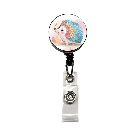 Porcupine Children's Illustration Style Retractable ID Key Card Name Tag Badge Holder with Clip