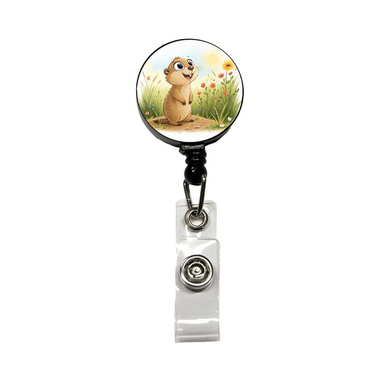 Prairie Dog Children's Illustration Style Retractable ID Key Card Name Tag Badge Holder with Clip