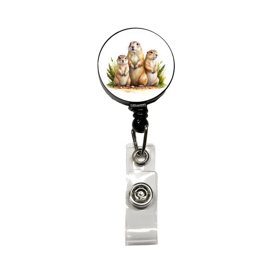 Prairie Dog Family Watercolor Retractable ID Key Card Name Tag Badge Holder with Clip