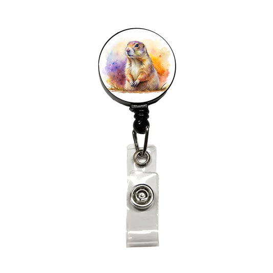 Prairie Dog Watercolor Retractable ID Key Card Name Tag Badge Holder with Clip