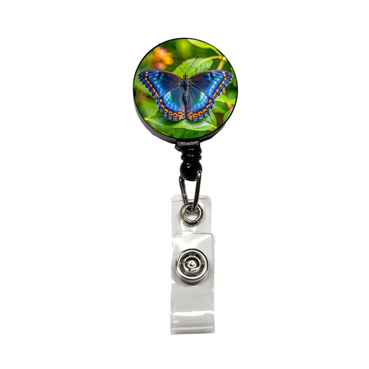 Pretty Blue Butterfly Retractable ID Key Card Name Tag Badge Holder with Clip