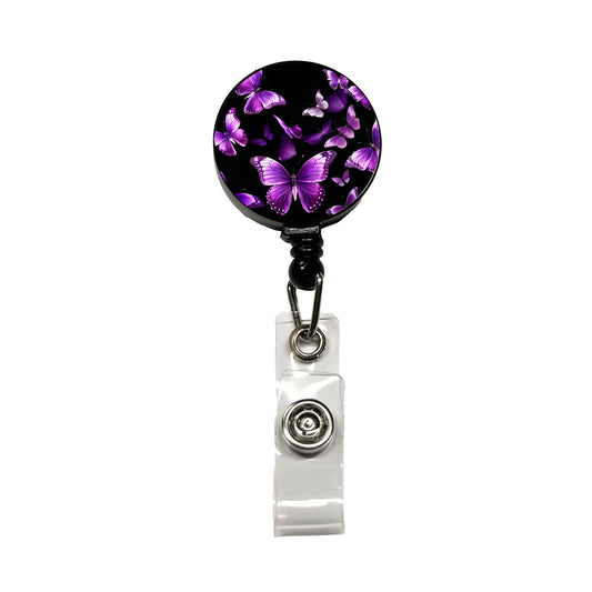 Purple Butterflies Flying Retractable ID Key Card Name Tag Badge Holder with Clip
