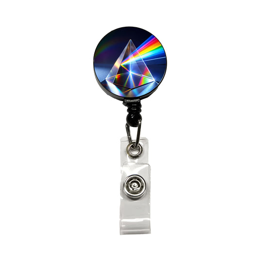 Pyramid Prism Refracted Rainbow Retractable ID Key Card Name Tag Badge Holder with Clip