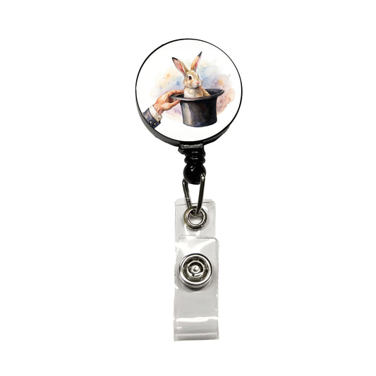 Rabbit Being Pulled Out Of A Magician's Hat Retractable ID Key Card Name Tag Badge Holder with Clip
