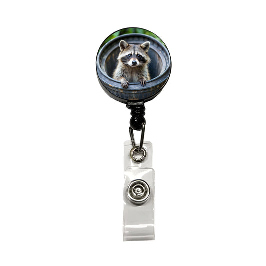 Raccoon In Barrel Trash Panda Retractable ID Key Card Name Tag Badge Holder with Clip