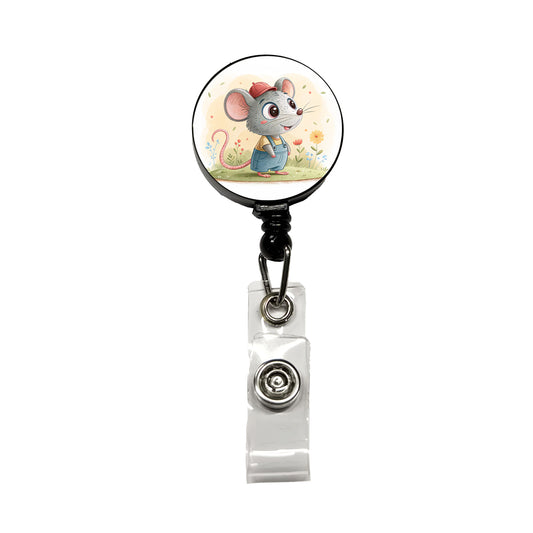 Rat Children's Illustration Style Retractable ID Key Card Name Tag Badge Holder with Clip