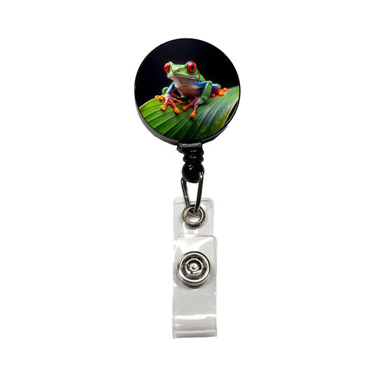 Red Eyed Tree Frog On Leaf Retractable ID Key Card Name Tag Badge Holder with Clip