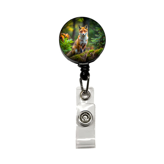 Red Fox In Forest Retractable ID Key Card Name Tag Badge Holder with Clip