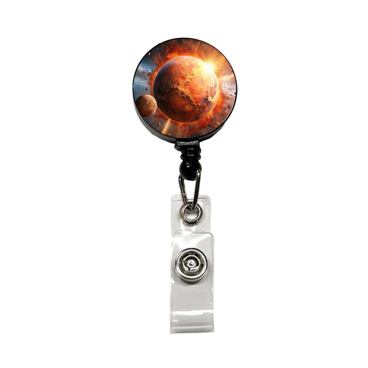 Red Planet Exploding in Space Sci-fi Retractable ID Key Card Name Tag Badge Holder with Clip