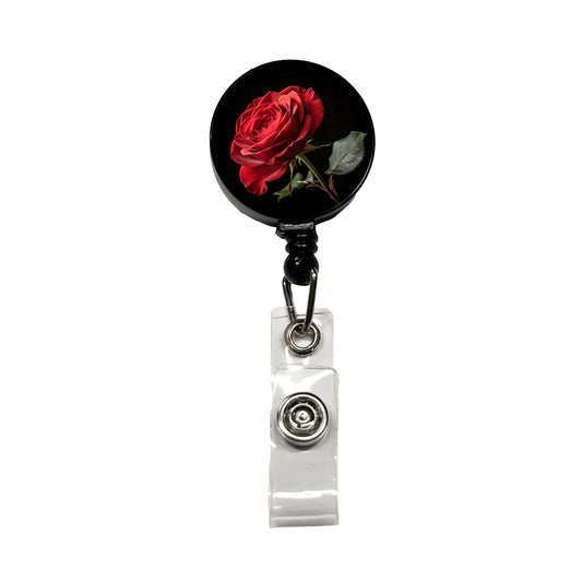 Red Rose On Black Background Retractable ID Key Card Name Tag Badge Holder with Clip