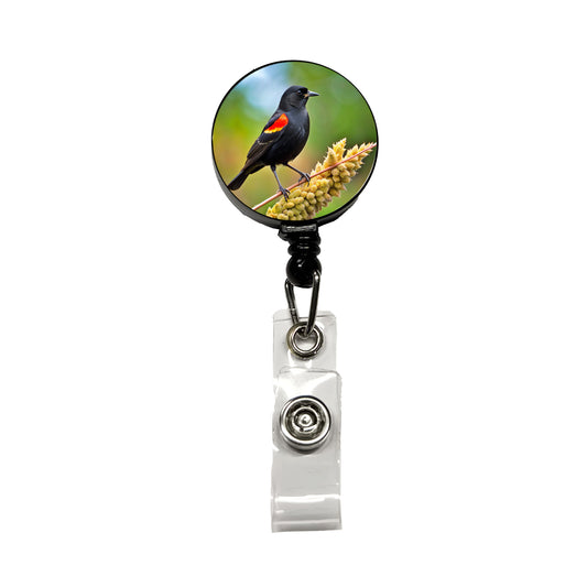 Red Winged Blackbird Backyard Bird Retractable ID Key Card Name Tag Badge Holder with Clip
