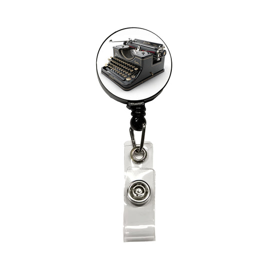 Retro Classic Black Typewriter Retractable ID Key Card Name Tag Badge Holder with Clip