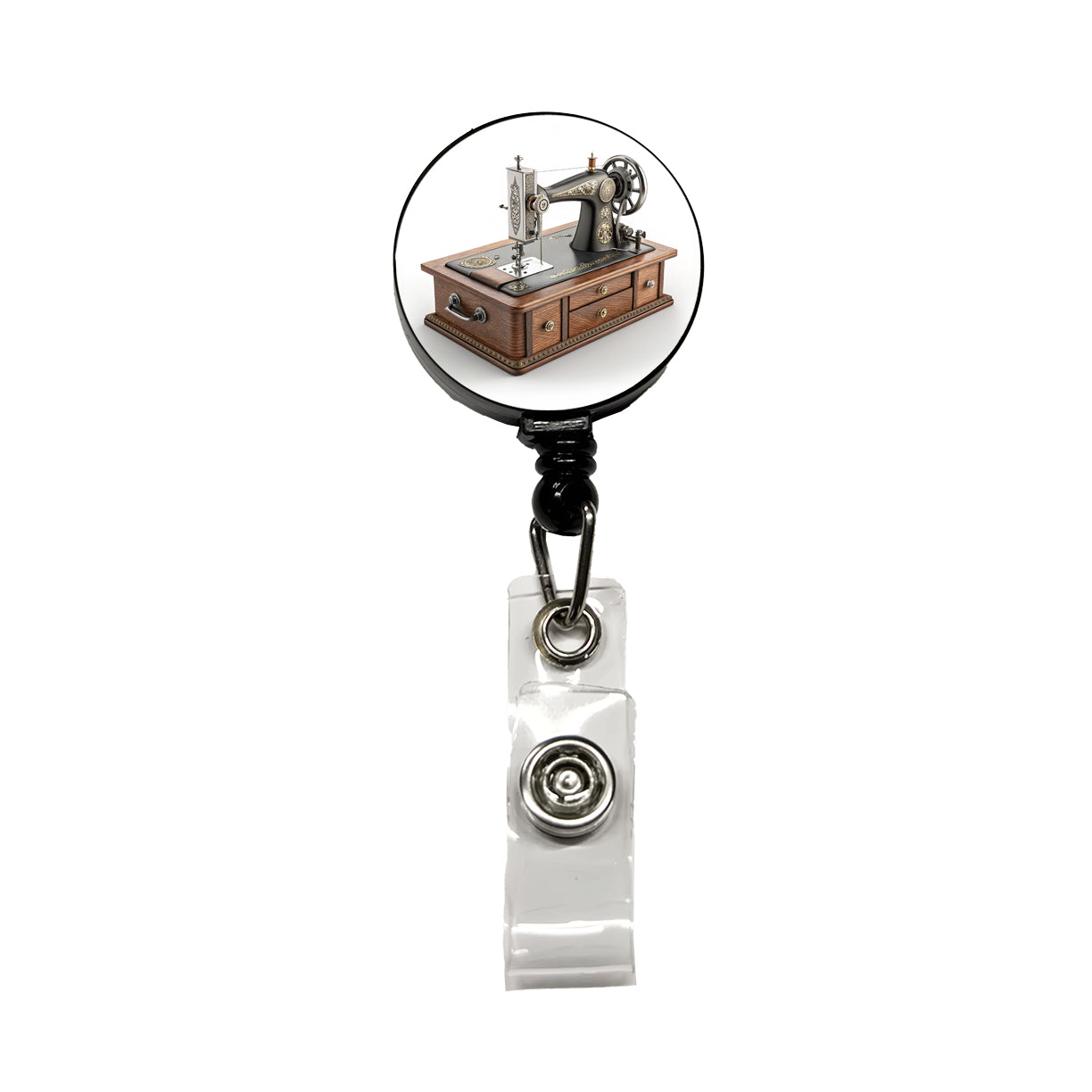 Retro Classic Sewing Machine Retractable ID Key Card Name Tag Badge Holder with Clip